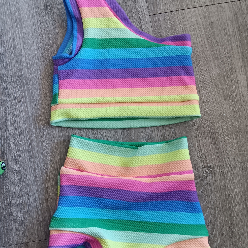 Colorful Striped One-Shoulder Top and Skirt Set